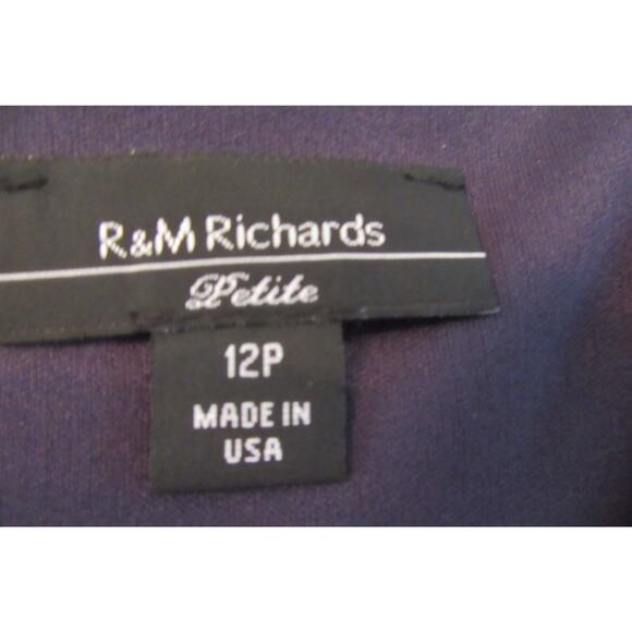 R & M Richards Pants Suit Navy Blue Short Sleeve Rusche'd Embellished Womens 12P - Picture 3 of 14